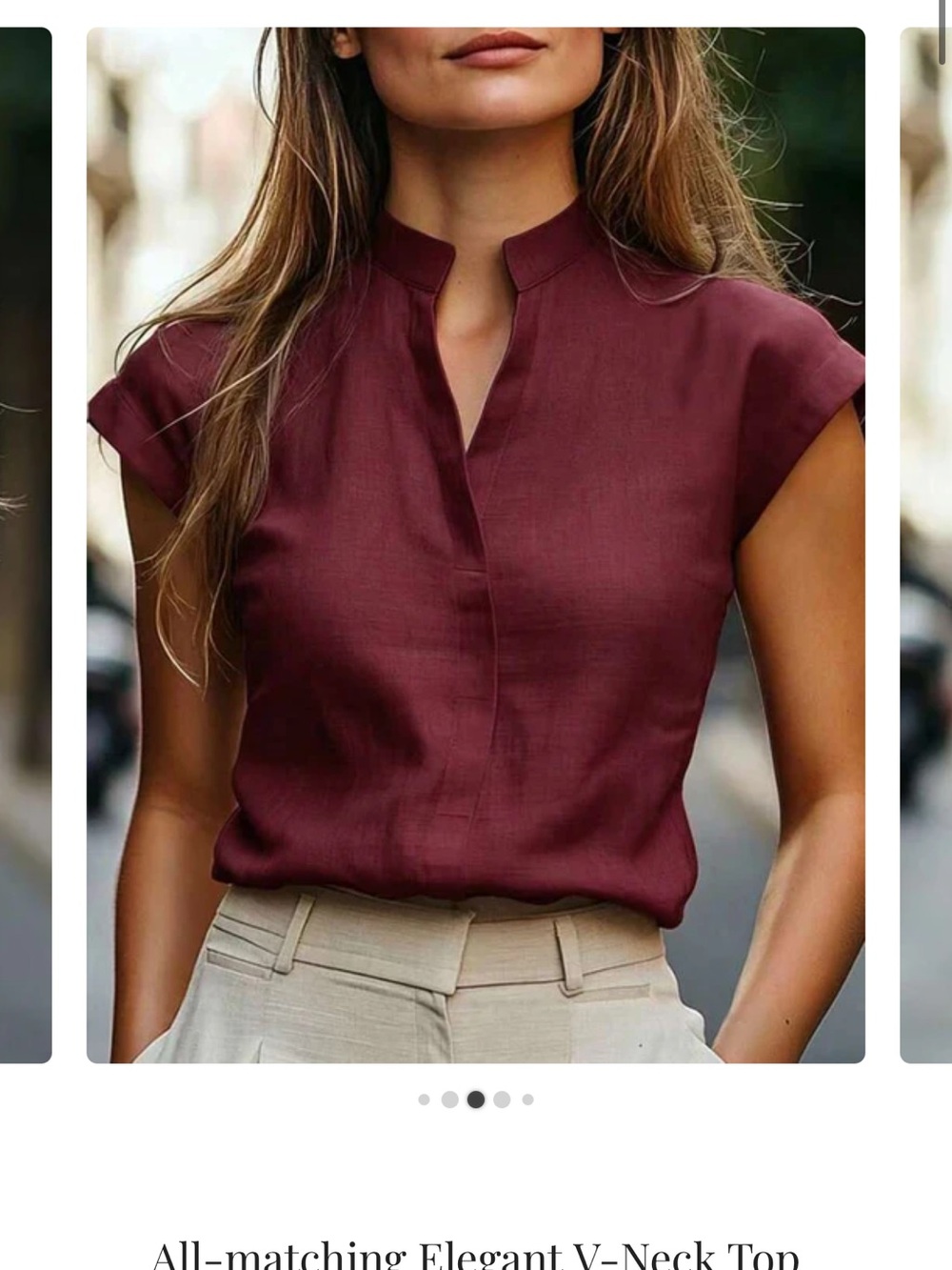 La Femme Wine Split-Neck Cap Sleeve Blouse